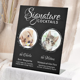 Dog Signature Drinks Black 2 Photo Pet Wedding Bar Pedestal Sign