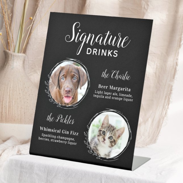 Dog Signature Drinks Black Pet Wedding Bar  Pedestal Sign (Creator Uploaded)