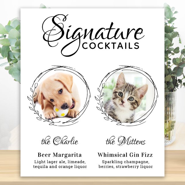 Dog Signature Drinks Custom 2 Photo Pet Wedding Poster (Creator Uploaded)