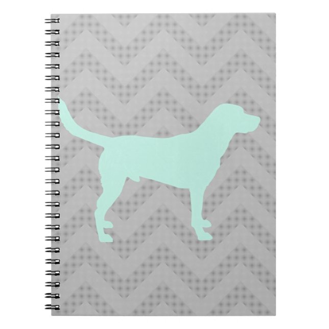 Dog Silhouette in Mint on Chevron Zigzag pattern Spiral Notebook (Front)