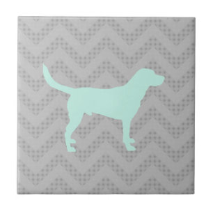 Dog Silhouette in Mint on Chevron Zigzag pattern Tile