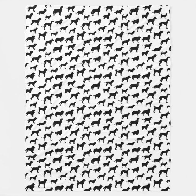 Dog Silhouette Pattern, Black Print Fleece Blanket (Front)