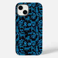 Dog silhouette Pattern.Blue.04 Black BG