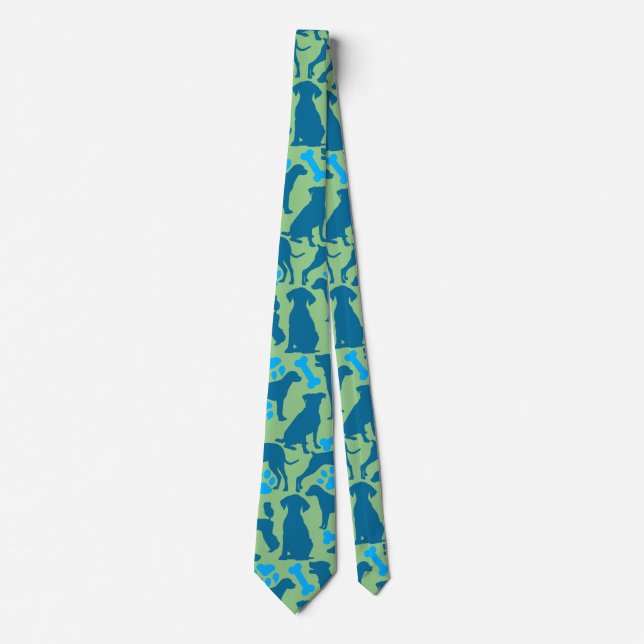 Dog silhouette Pattern.Blue.04 LGreen BG Tie (Front)