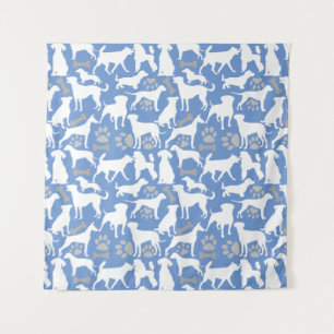Dog silhouette Pattern.White.03 Lblue BG Tapestry