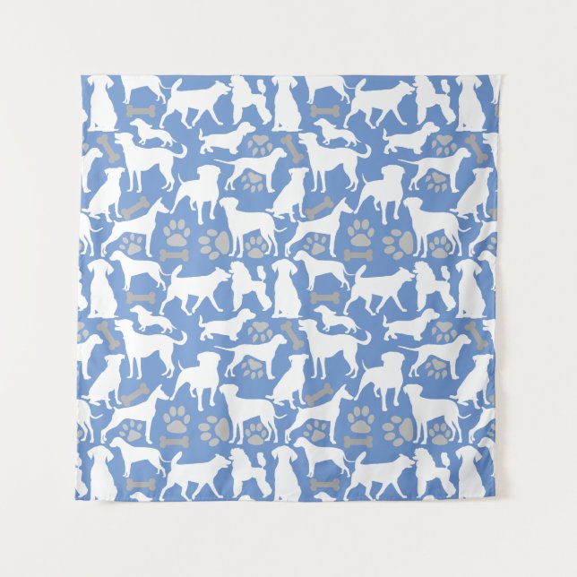 Dog silhouette Pattern.White.03 Lblue BG Tapestry (Front (Horizontal))
