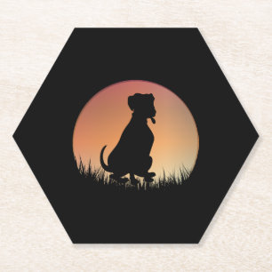 Dog Silhouette Sunset Paper Coaster
