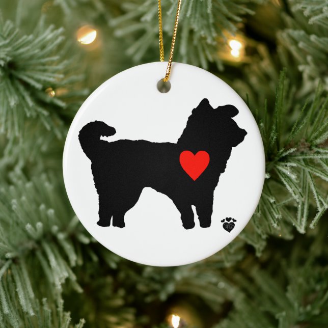 Dog Silhouette With Heart Ceramic Tree Decoration (Tree)
