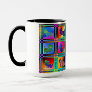 Dog Silhouettes Creating Colorful Grid Pattern Mug