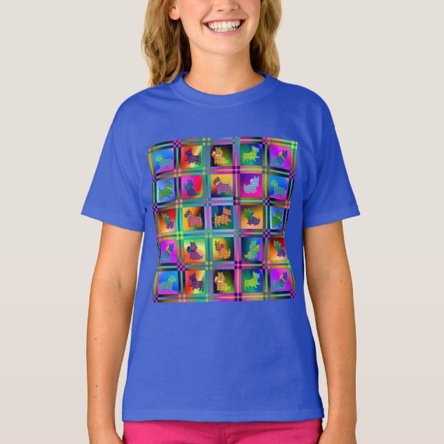 Dog Silhouettes Creating Colorful Grid Pattern T-Shirt (Front)