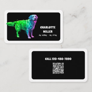 Dog Sitter Dog Walker Neon QR Business Card