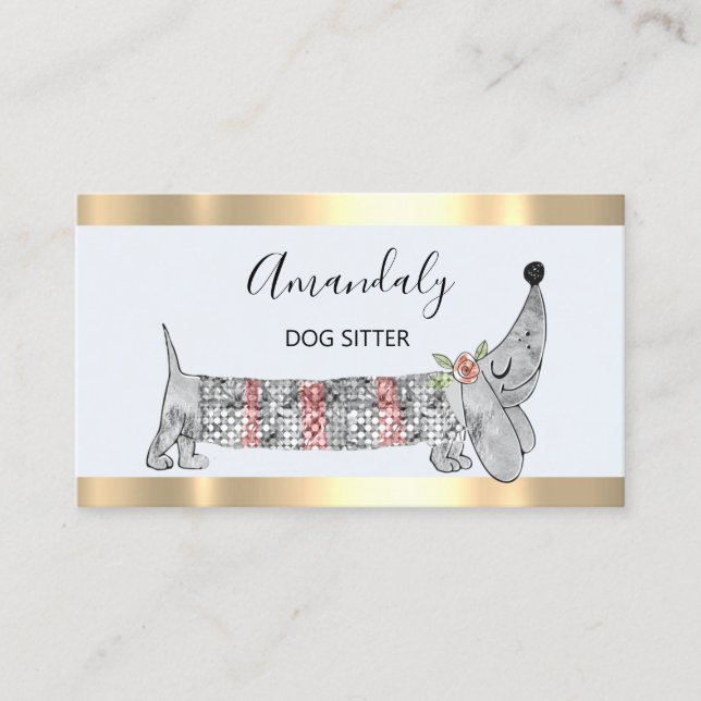 Dog Sitter Pet Fashion Boutique Care Basset Silver Business Card (Front)