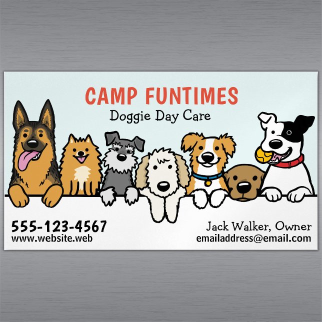 Dog Sitter Pet Sitting Cartoon Cute Peeking Dogs Magnetic Business Card (Creator Uploaded)