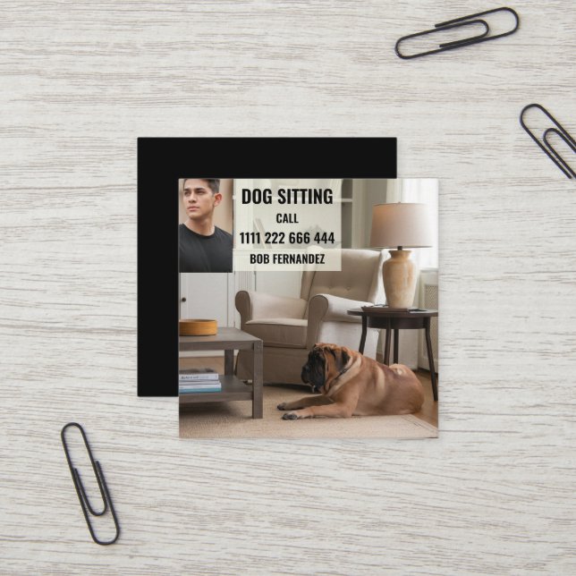 Dog Sitter Service Square Business Card (Front/Back In Situ)