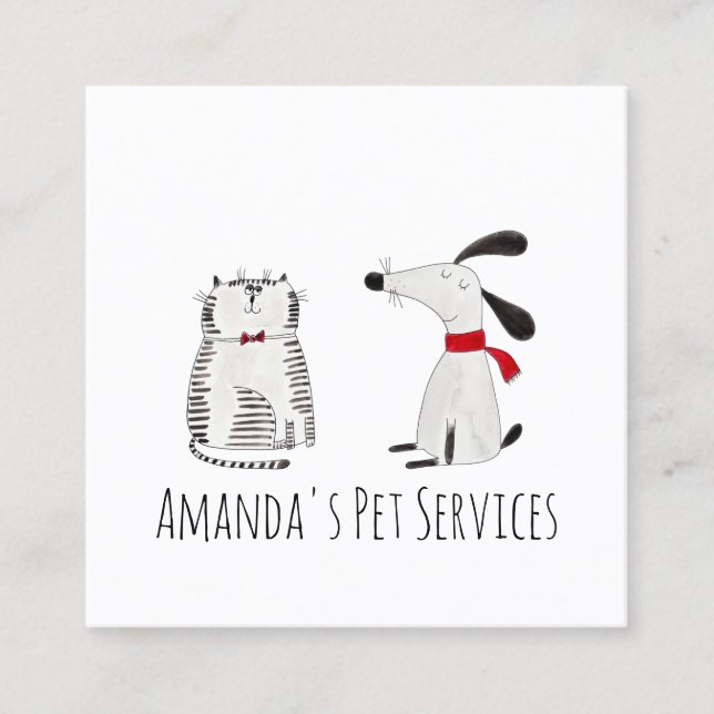 Dog Sitter Sitter Pet Service Grooming Cute Sweet Square Business Card (Front)