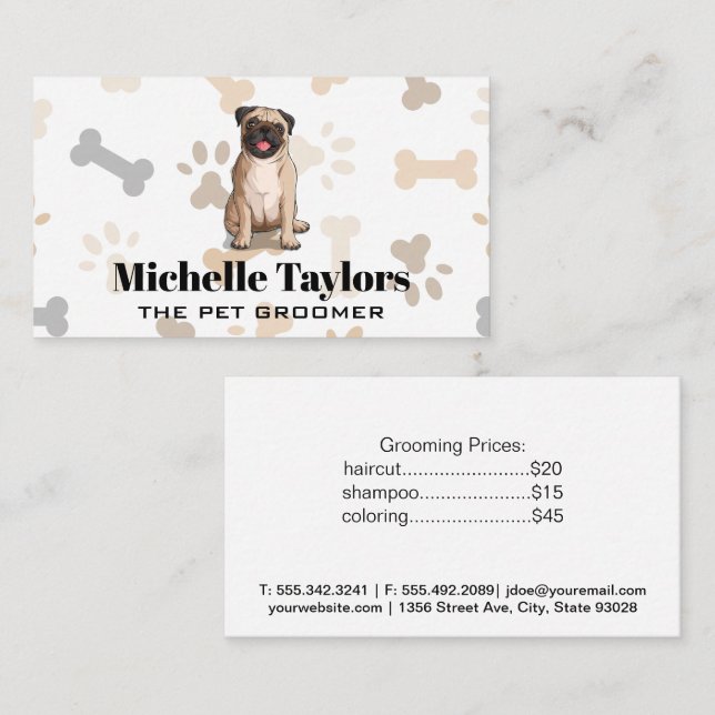 Dog Sitting | Dog Paw Bones Pattern Business Card (Front/Back)