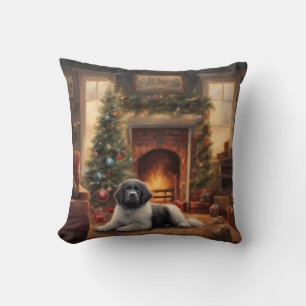Dog Sitting In Front Of A Christmas Tree Cushion