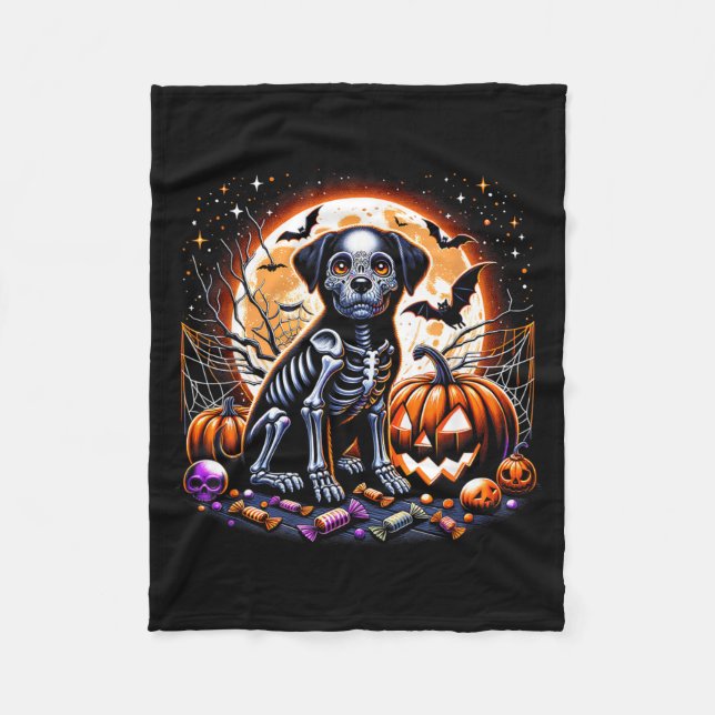 Dog Skeleton Halloween Fleece Blanket (Front)