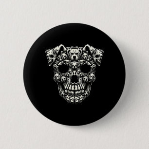 Dog Skull X-Ray Halloween Skeleton Black Long 6 Cm Round Badge