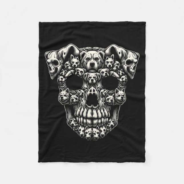 Dog Skull X-Ray Halloween Skeleton Black Long Fleece Blanket (Front)