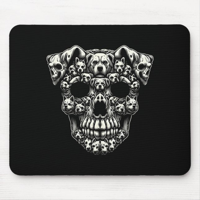 Dog Skull X-Ray Halloween Skeleton Black Long Mouse Pad (Front)
