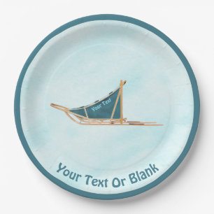 Dog Sled On Snow Paper Plate