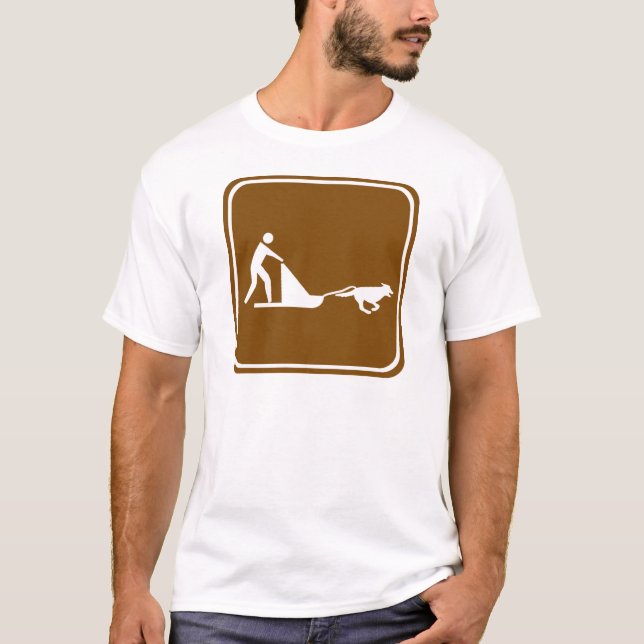 Dog sledding Highway Sign T-Shirt (Front)