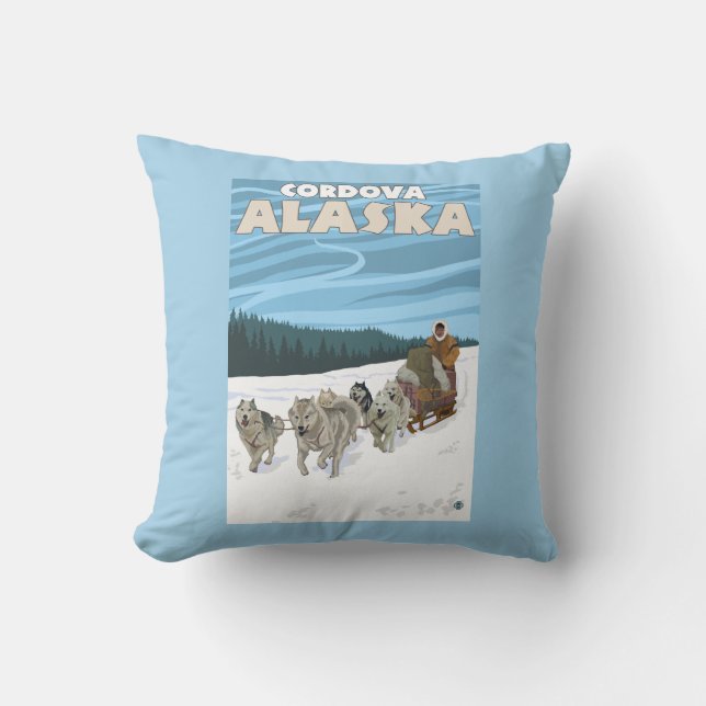 Dog Sledding Scene - Cordova, Alaska Cushion (Front)