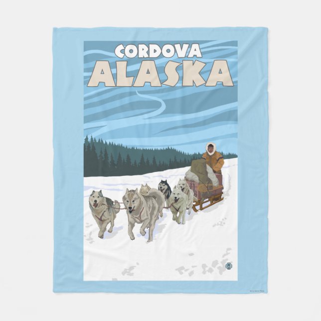 Dog Sledding Scene - Cordova, Alaska Fleece Blanket (Front)