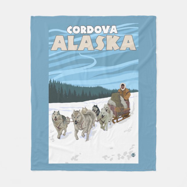 Dog Sledding Scene - Cordova, Alaska Fleece Blanket (Front)