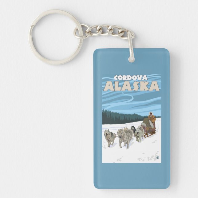 Dog Sledding Scene - Cordova, Alaska Key Ring (Front)