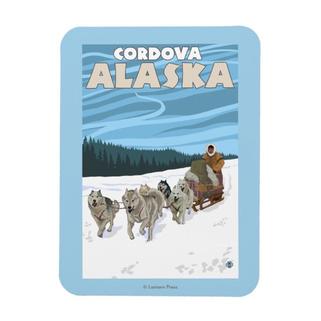 Dog Sledding Scene - Cordova, Alaska Magnet (Vertical)