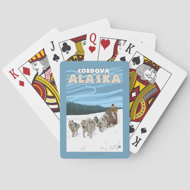 Dog Sledding Scene - Cordova, Alaska Playing Cards (Back)