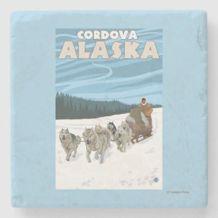 Dog Sledding Scene - Cordova, Alaska Stone Coaster