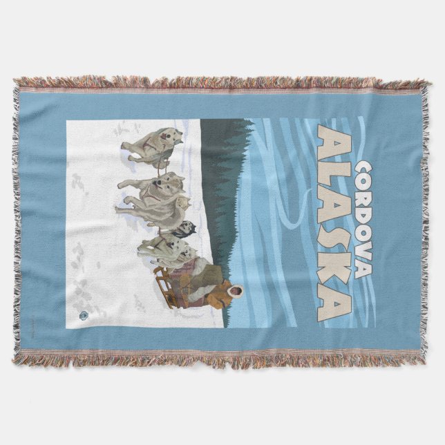 Dog Sledding Scene - Cordova, Alaska Throw Blanket (Front)