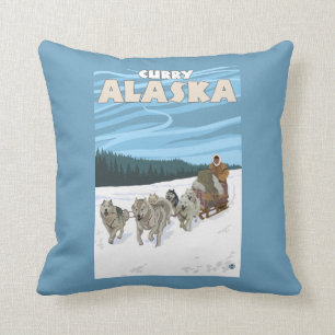 Dog Sledding Scene - Curry, Alaska Cushion