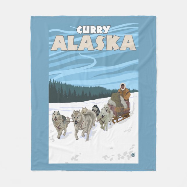 Dog Sledding Scene - Curry, Alaska Fleece Blanket (Front)