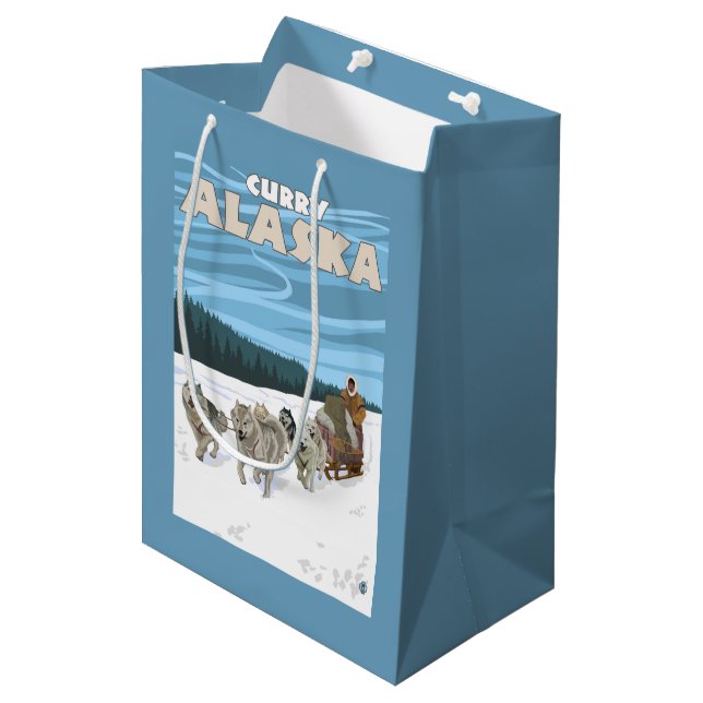 Dog Sledding Scene - Curry, Alaska Medium Gift Bag (Front Angled)