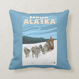 Dog Sledding Scene - Dawson, Alaska Cushion