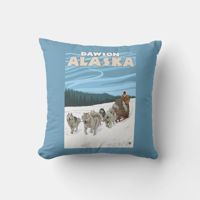 Dog Sledding Scene - Dawson, Alaska Cushion (Front)