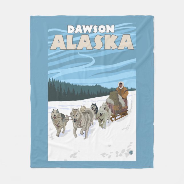 Dog Sledding Scene - Dawson, Alaska Fleece Blanket (Front)
