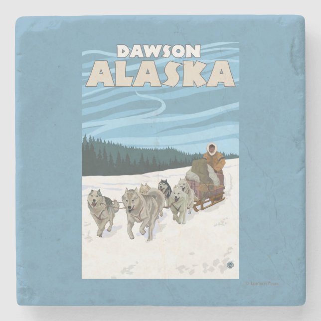Dog Sledding Scene - Dawson, Alaska Stone Coaster (Front)