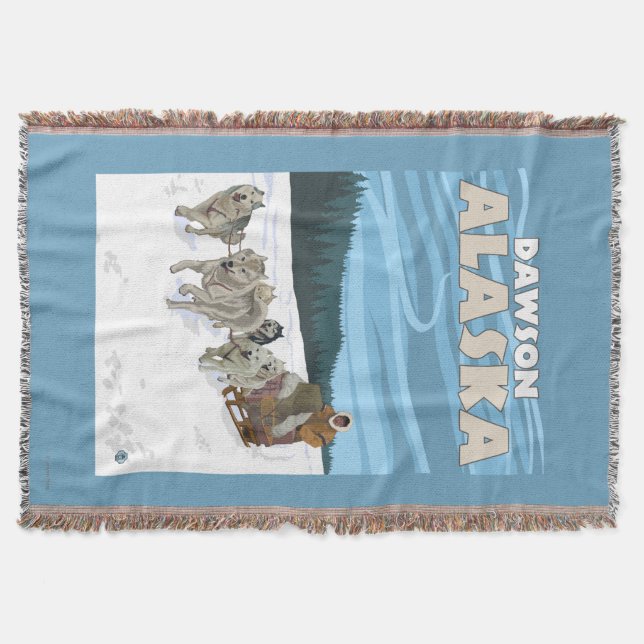 Dog Sledding Scene - Dawson, Alaska Throw Blanket (Front)