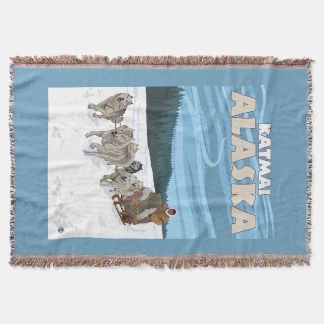 Dog Sledding Scene - Katmai, Alaska Throw Blanket (Front)