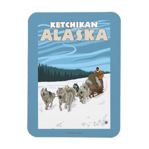 Dog Sledding Scene - Ketchikan, Alaska Magnet