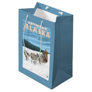 Dog Sledding Scene - Ketchikan, Alaska Medium Gift Bag