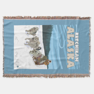 Dog Sledding Scene - Ketchikan, Alaska Throw Blanket