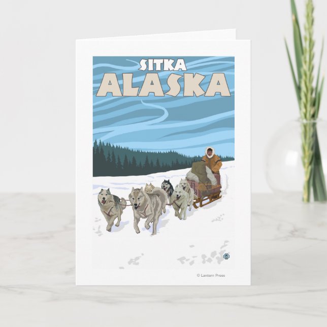 Dog Sledding Scene - Sitka, Alaska Holiday Card (Front)