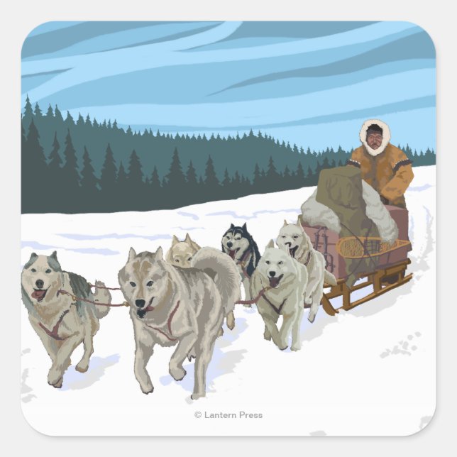 Dog Sledding Scene - Yukon, Alaska Square Sticker (Front)