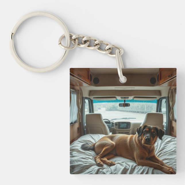 Dog Sleeping in Cosy RV Interior Key Ring (Front)